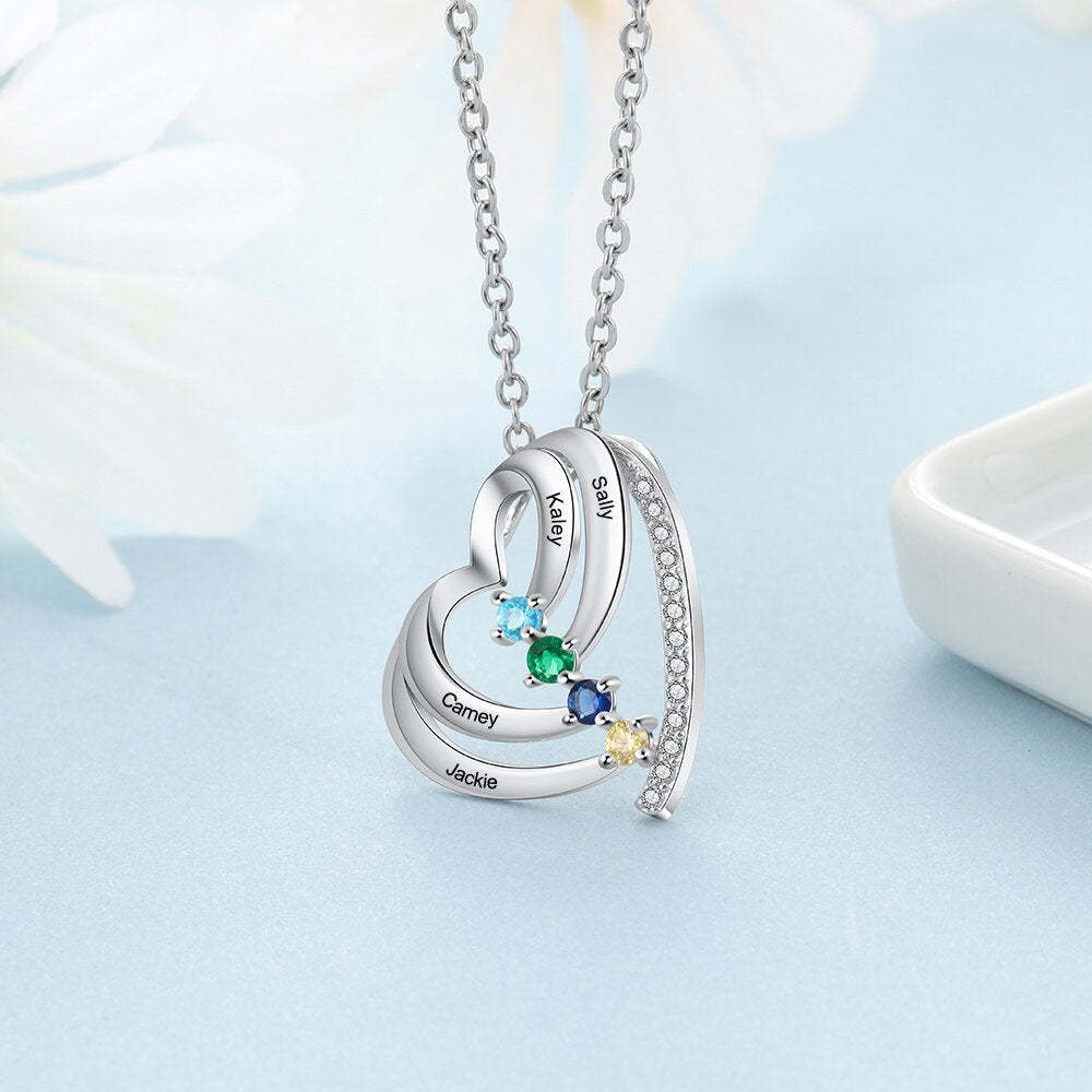 Personalized Engraving 4 Names Mother Necklace Custom 12 Color Birthstone Family Heart Pendant Necklace-Florence Scovel