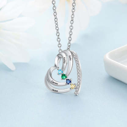 Personalized Engraving 4 Names Mother Necklace Custom 12 Color Birthstone Family Heart Pendant Necklace-Florence Scovel