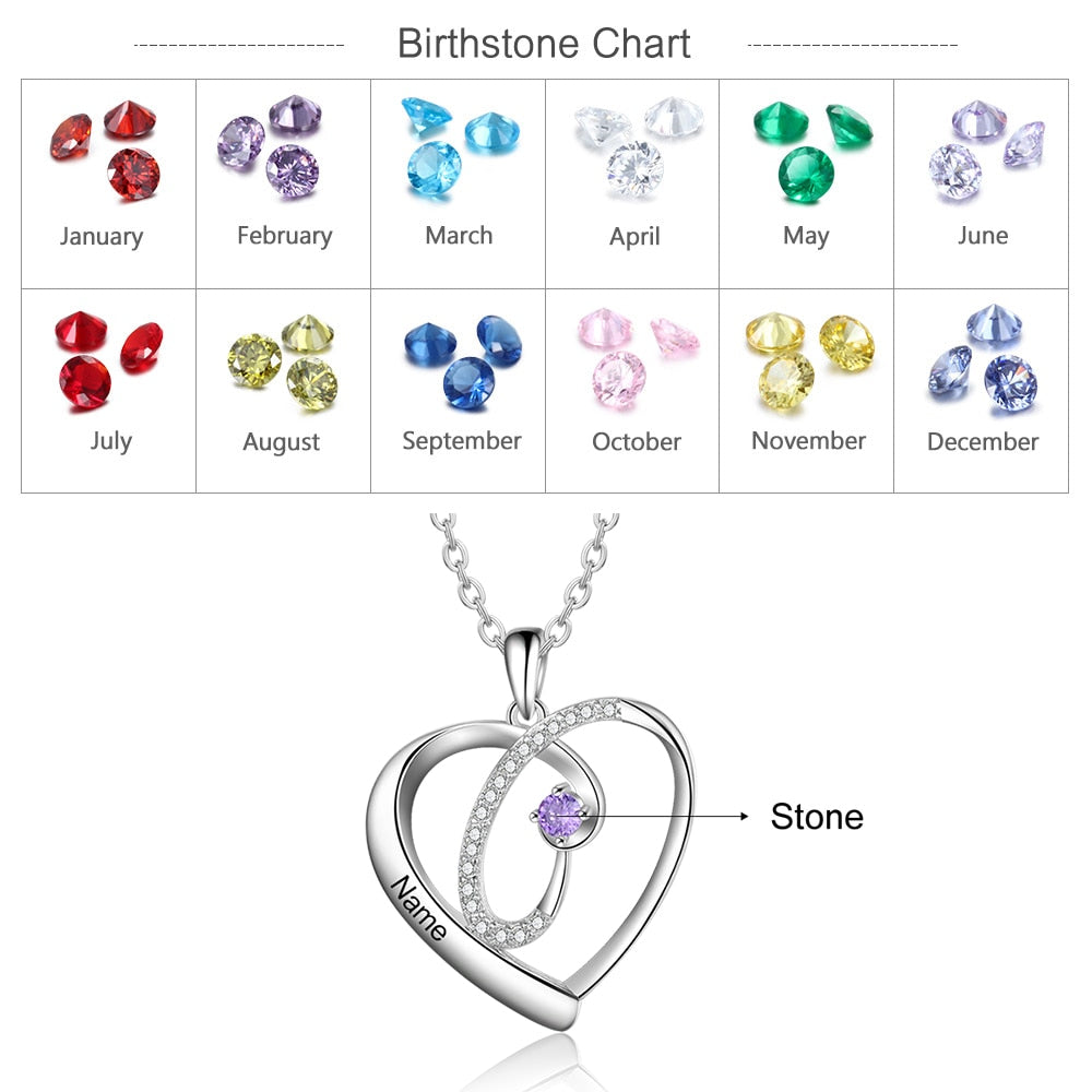Personalized 12 Colors Birthstone Necklaces for Women Customized Name Engraved Heart Pendant Necklace Jewelry-Florence Scovel