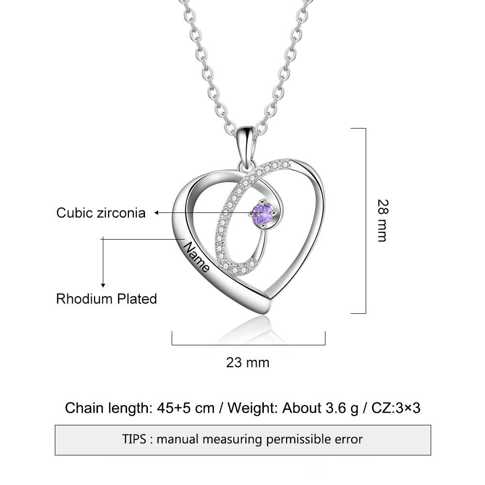 Personalized 12 Colors Birthstone Necklaces for Women Customized Name Engraved Heart Pendant Necklace Jewelry-Florence Scovel