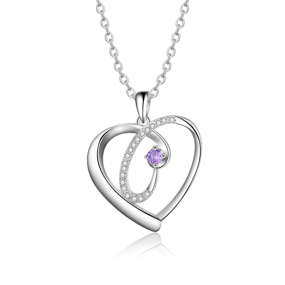 Personalized 12 Colors Birthstone Necklaces for Women Customized Name Engraved Heart Pendant Necklace Jewelry-Florence Scovel