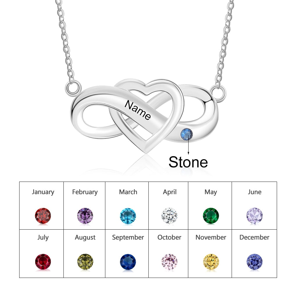 Personalized Infinity Love Heart Pendant Necklace Customized Birthstone Name Engraved Necklace Valentines Day Gifts-Florence Scovel