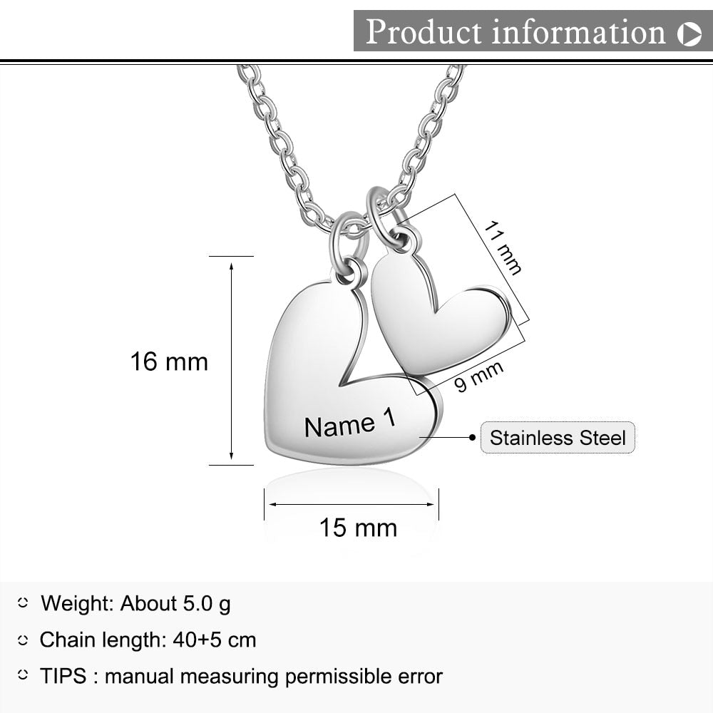 Stainless Steel Customized Double Heart Necklace Personalized Name Engraving Pendants for Women Anniversary Gifts-Florence Scovel