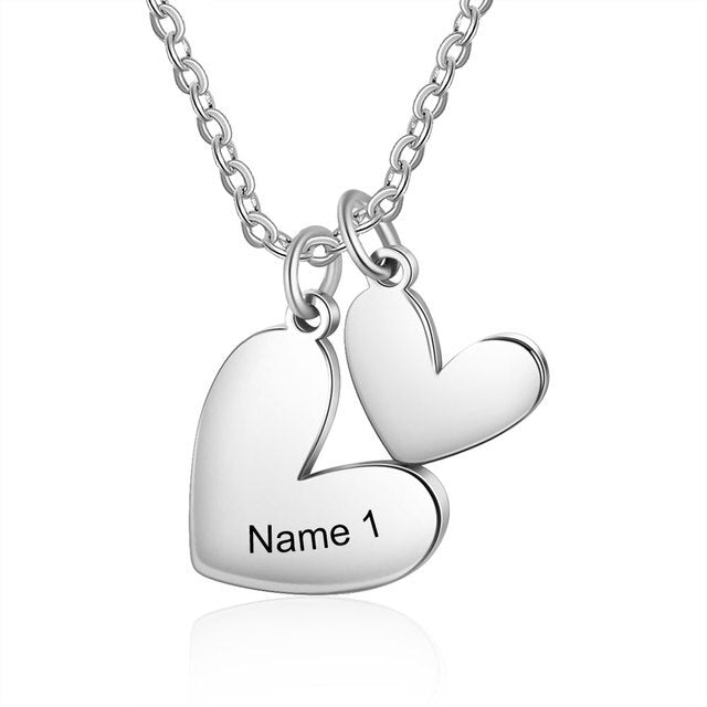 Stainless Steel Customized Double Heart Necklace Personalized Name Engraving Pendants for Women Anniversary Gifts-Florence Scovel