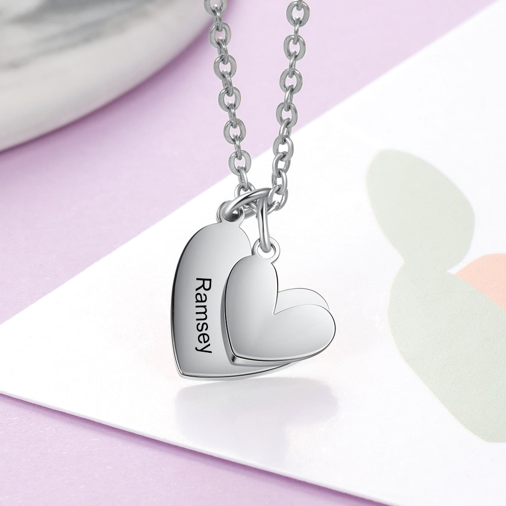Stainless Steel Customized Double Heart Necklace Personalized Name Engraving Pendants for Women Anniversary Gifts-Florence Scovel