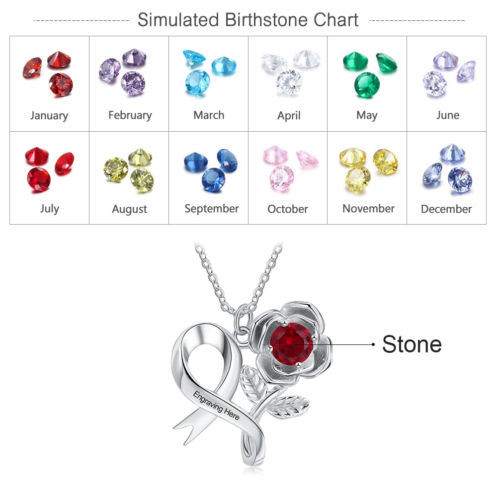 Personalized 12 Colors Birthstone Rose Flower Necklace-Florence Scovel