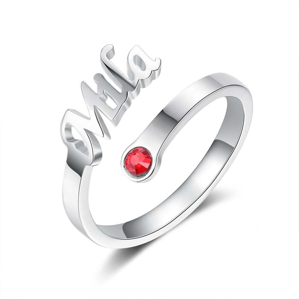 925 Sterling Silver Personalized Name Ring with Birthstone Customized Nameplate Open Rings for Women Christmas Gifts-Florence Scovel
