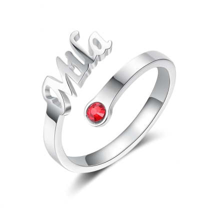 925 Sterling Silver Personalized Name Ring with Birthstone Customized Nameplate Open Rings for Women Christmas Gifts-Florence Scovel