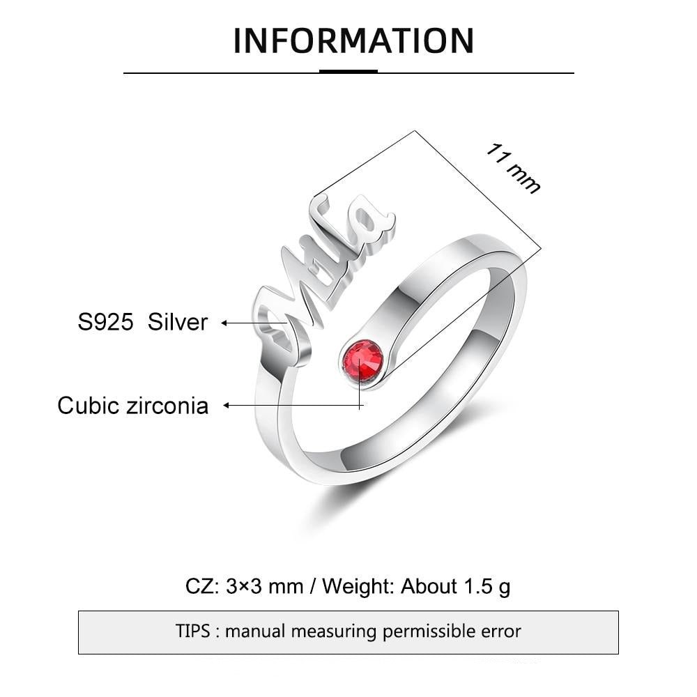 925 Sterling Silver Personalized Name Ring with Birthstone Customized Nameplate Open Rings for Women Christmas Gifts-Florence Scovel