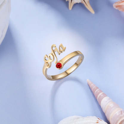 925 Sterling Silver Personalized Name Ring with Birthstone Customized Nameplate Open Rings for Women Christmas Gifts-Florence Scovel