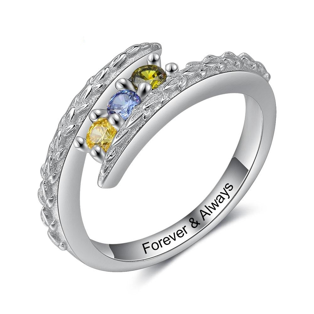 Personalized Engraving Mothers Rings Customized 3 Round Birthstone Rings for Women Birthday Gift for Mom-Florence Scovel