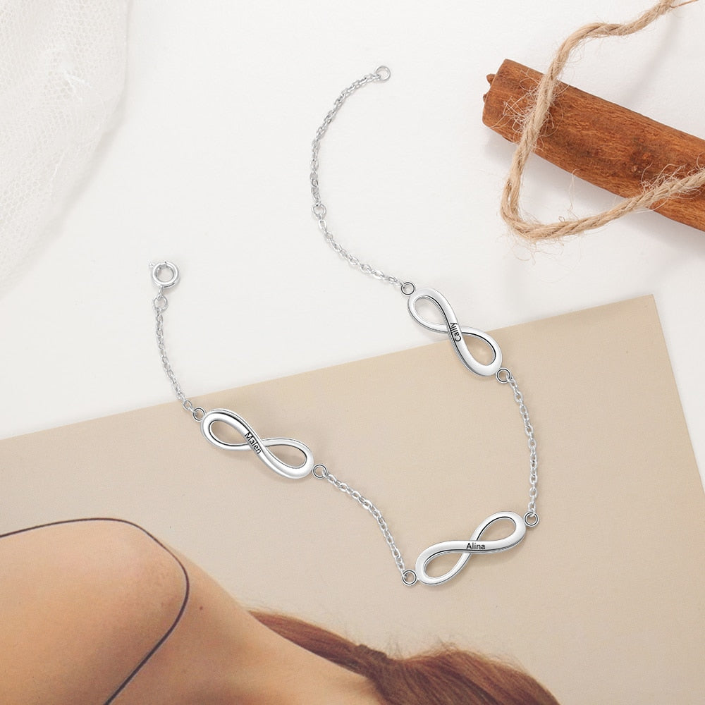 Personalized Engravable 3 Infinity Bracelets for Women Customized Name Family Bracelet Anniversary Gifts for Mother-Florence Scovel