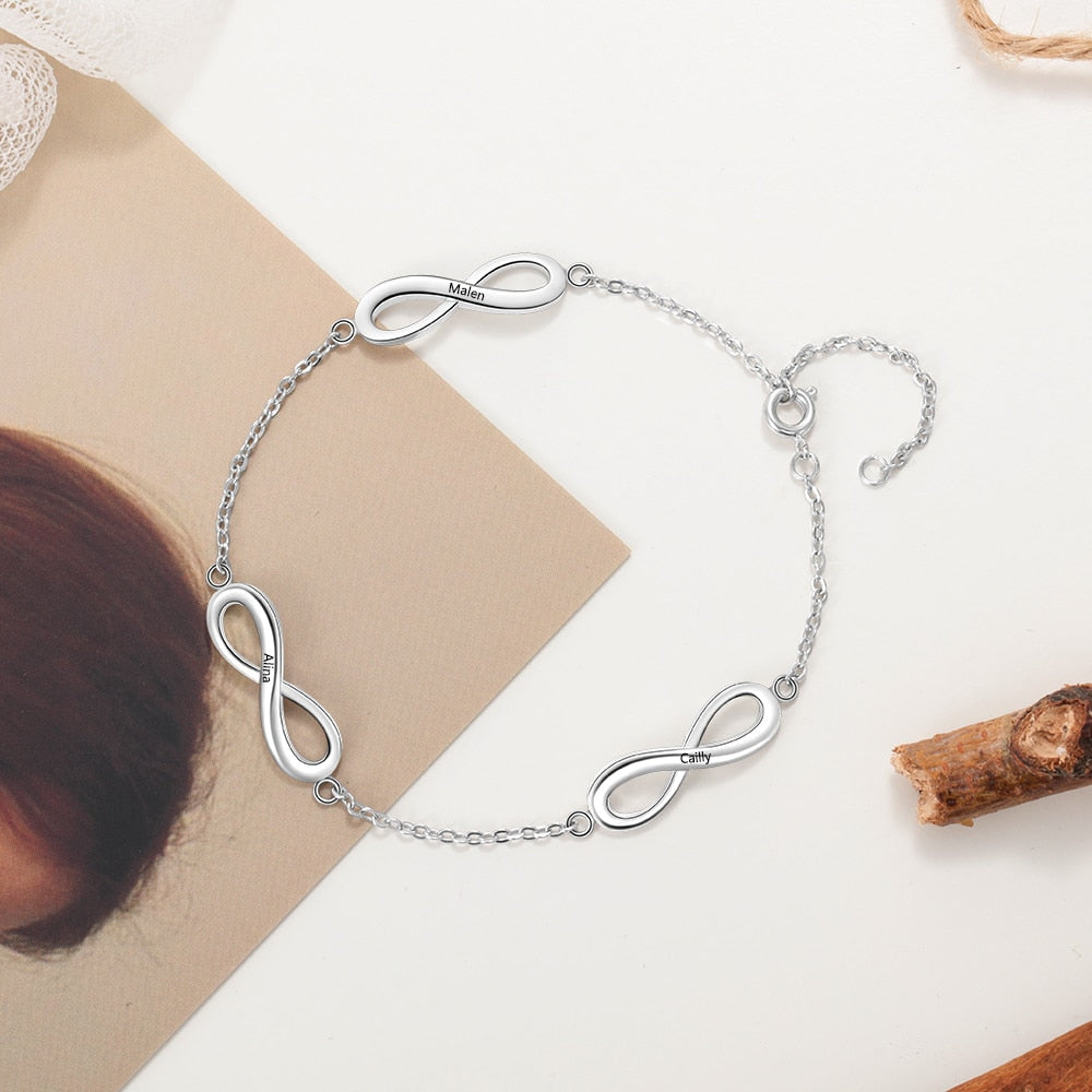 Personalized Engravable 3 Infinity Bracelets for Women Customized Name Family Bracelet Anniversary Gifts for Mother-Florence Scovel