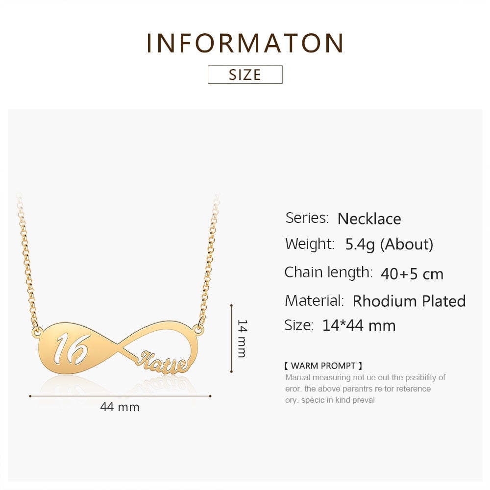 Personalized Name Infinity Necklace with 12-18 Year Old Numbers Age-Florence Scovel