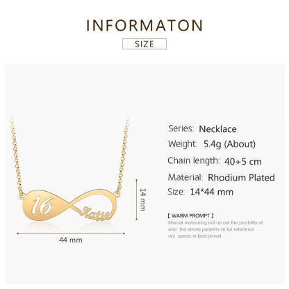 Personalized Name Infinity Necklace with 12-18 Year Old Numbers Age-Florence Scovel