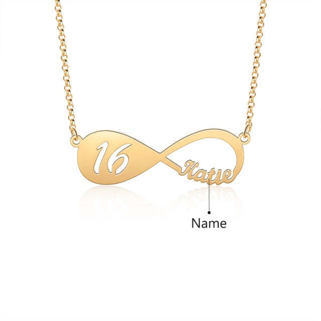 Personalized Name Infinity Necklace with 12-18 Year Old Numbers Age-Florence Scovel