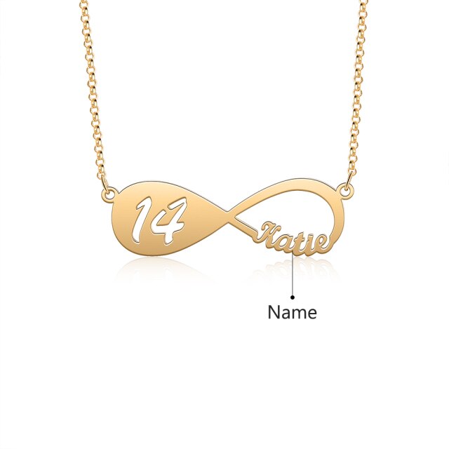 Personalized Name Infinity Necklace with 12-18 Year Old Numbers Age-Florence Scovel