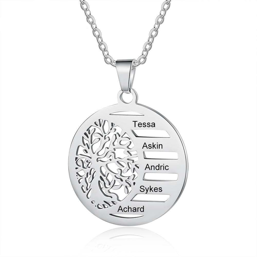 Personalized Family Tree of Life Pendant Necklace Custom Name Engraving Stainless Steel Jewelry Christmas Gift for Mom-Florence Scovel