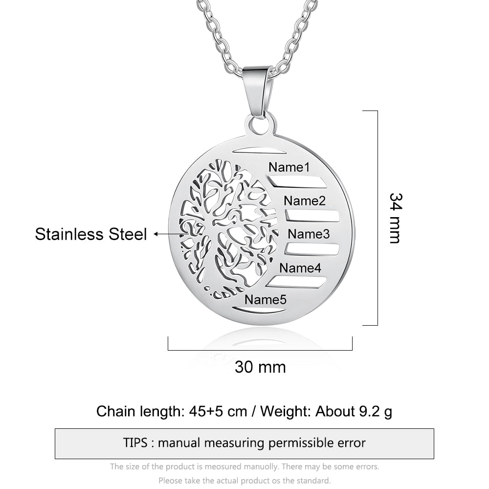 Personalized Family Tree of Life Pendant Necklace Custom Name Engraving Stainless Steel Jewelry Christmas Gift for Mom-Florence Scovel