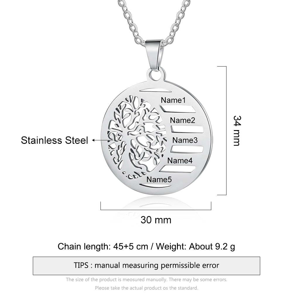Personalized Family Tree of Life Pendant Necklace Custom Name Engraving Stainless Steel Jewelry Christmas Gift for Mom-Florence Scovel