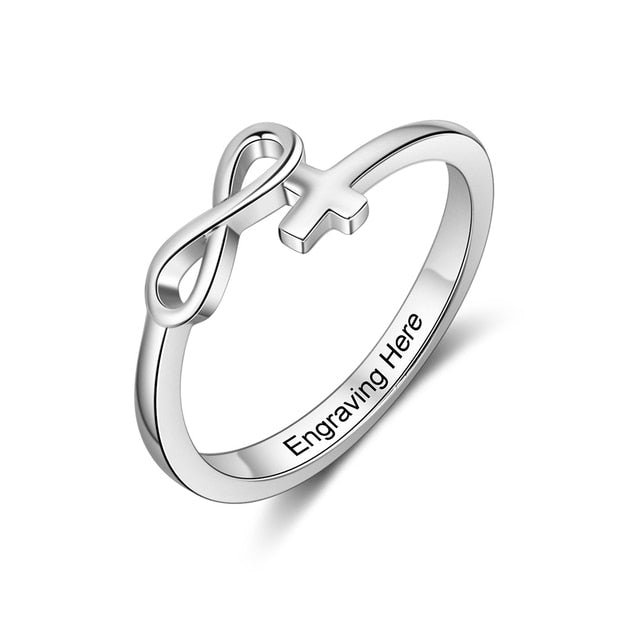 Personalized Name Cross & Infinity Love Rings for Women 925 Silver Color Customized Engraving Ring Trendy Jewelry Gifts-Florence Scovel