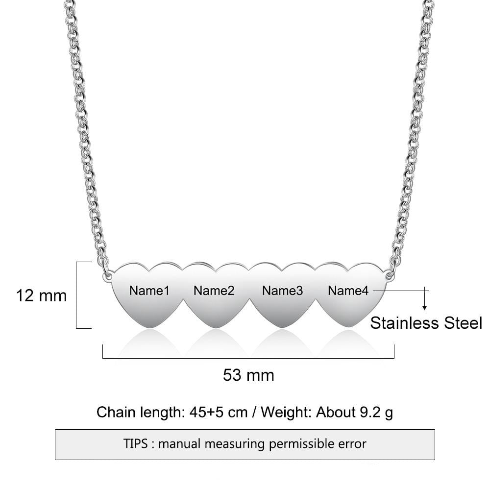 Personalized Engraving 4 Names Heart Pendant Necklace Customized Family Chain Necklaces for Women Christmas Gifts-Florence Scovel