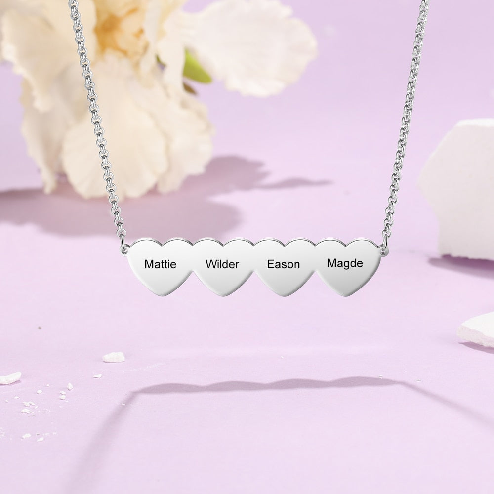 Personalized Engraving 4 Names Heart Pendant Necklace Customized Family Chain Necklaces for Women Christmas Gifts-Florence Scovel