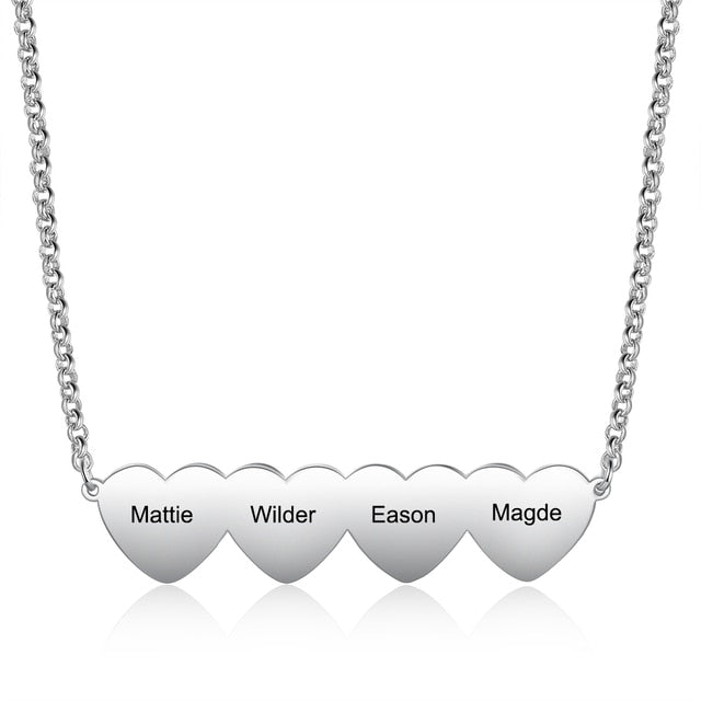 Personalized Engraving 4 Names Heart Pendant Necklace Customized Family Chain Necklaces for Women Christmas Gifts-Florence Scovel