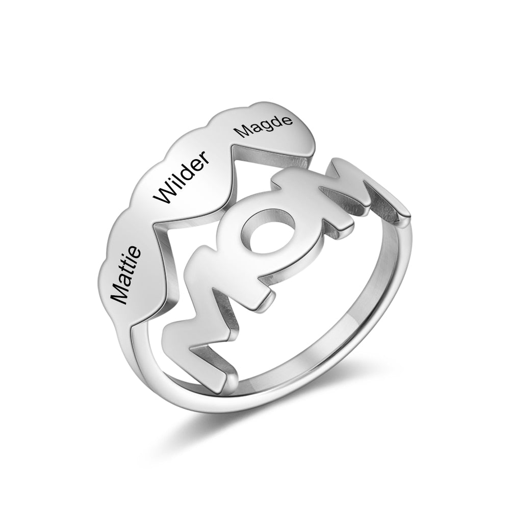 Personalized Stainless Steel Mom Ring Customized Engraving 3 Names Rings for Women Mothers Day Gifts-Florence Scovel