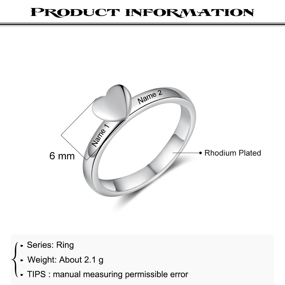 Personalized Heart Ring with Engraving Name Customized Wedding Engagement Rings for Women Anniversary Promise Gifts-Florence Scovel