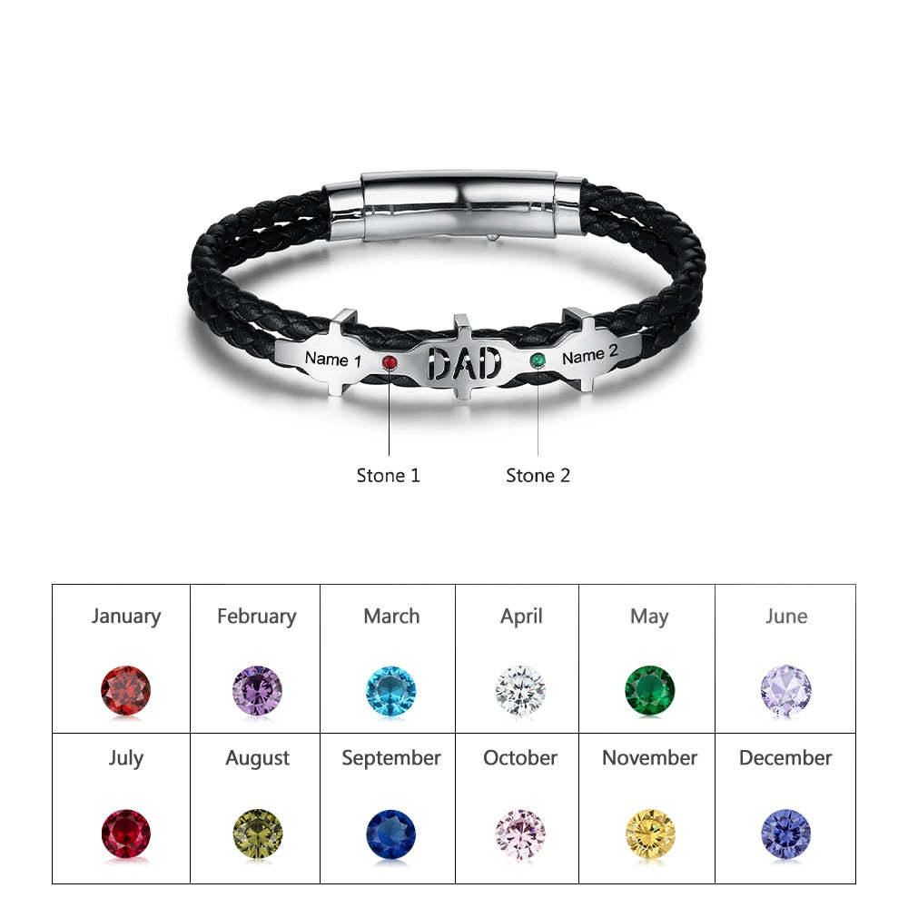 Personalized Engraved 2 Names And 2 Birthstones Dad Bracelet-Florence Scovel