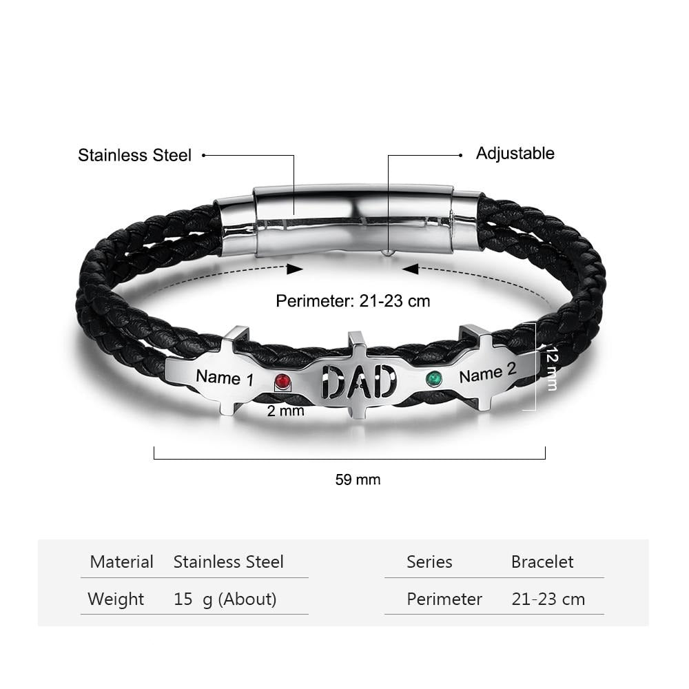 Personalized Engraved 2 Names And 2 Birthstones Dad Bracelet-Florence Scovel