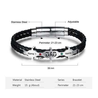 Personalized Engraved 2 Names And 2 Birthstones Dad Bracelet-Florence Scovel