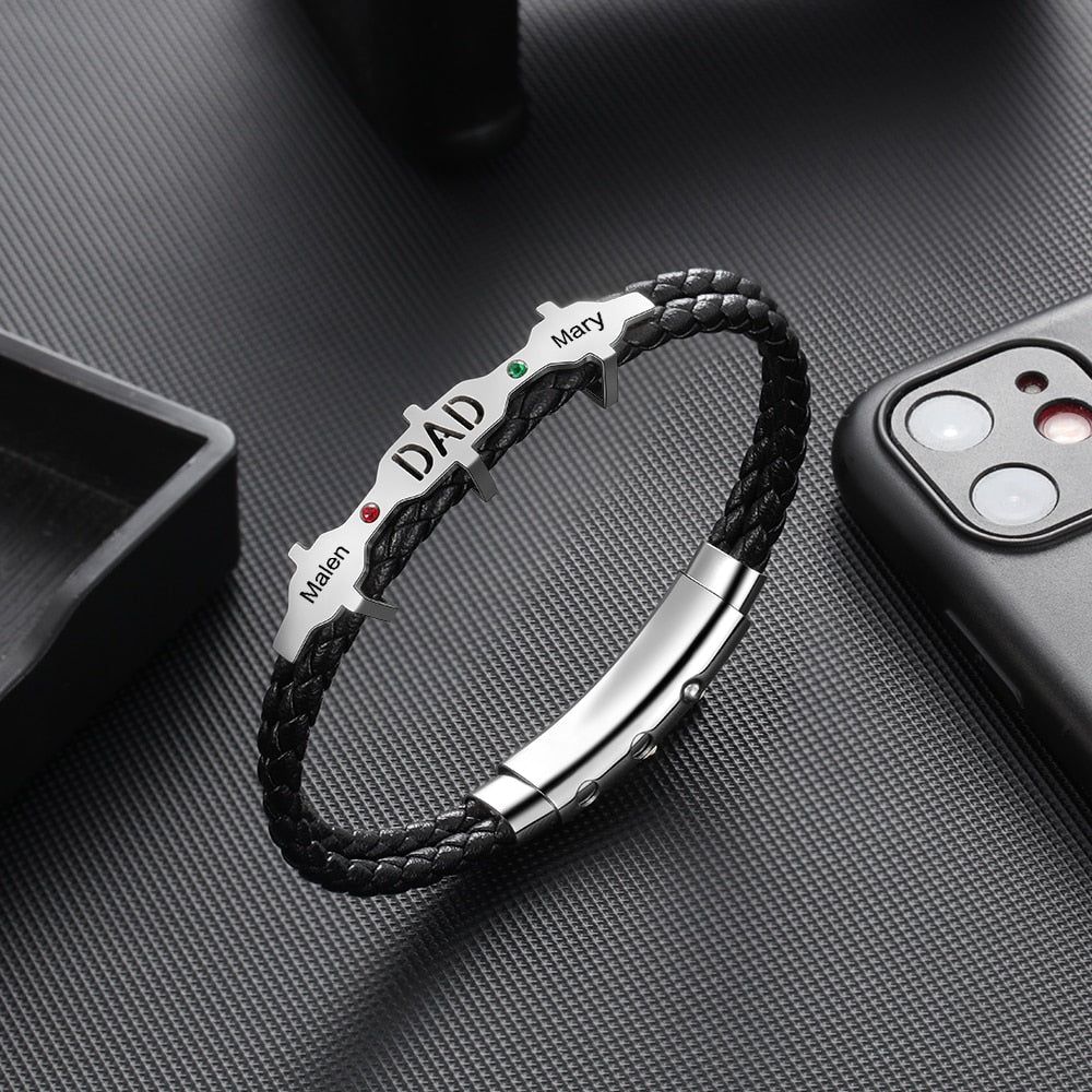 Personalized Engraved 2 Names And 2 Birthstones Dad Bracelet-Florence Scovel