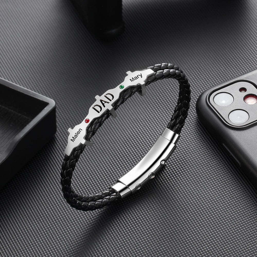 Personalized Engraved 2 Names And 2 Birthstones Dad Bracelet-Florence Scovel