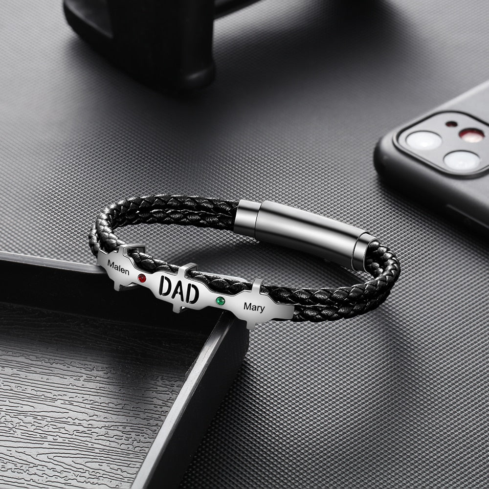 Personalized Engraved 2 Names And 2 Birthstones Dad Bracelet-Florence Scovel
