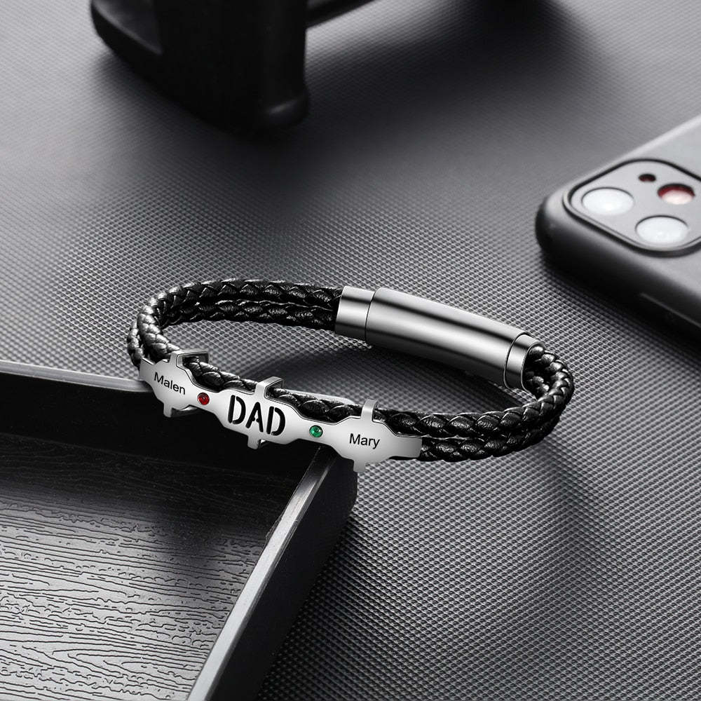 Personalized Engraved 2 Names And 2 Birthstones Dad Bracelet-Florence Scovel