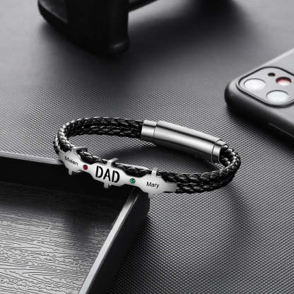 Personalized Engraved 2 Names And 2 Birthstones Dad Bracelet-Florence Scovel