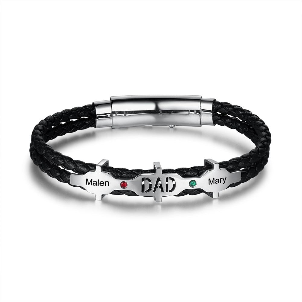 Personalized Engraved 2 Names And 2 Birthstones Dad Bracelet-Florence Scovel