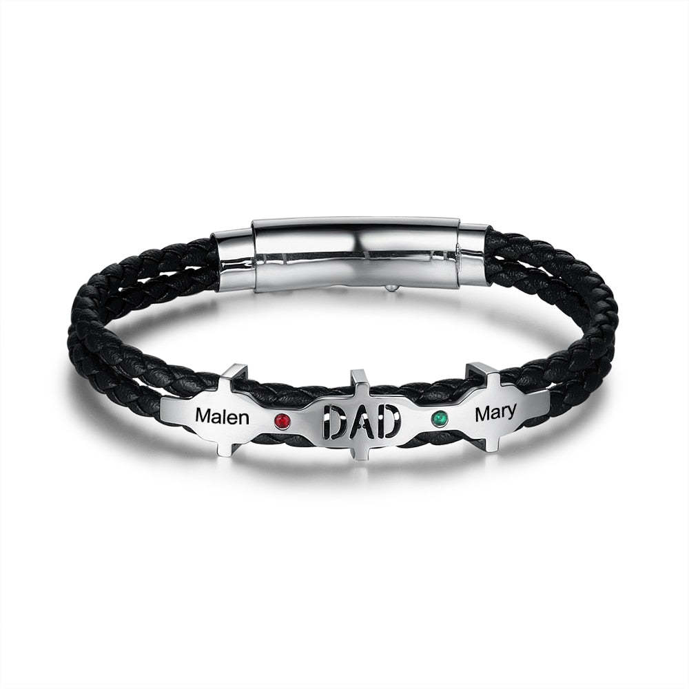 Personalized Engraved 2 Names And 2 Birthstones Dad Bracelet-Florence Scovel