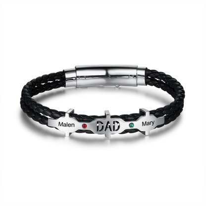 Personalized Engraved 2 Names And 2 Birthstones Dad Bracelet-Florence Scovel