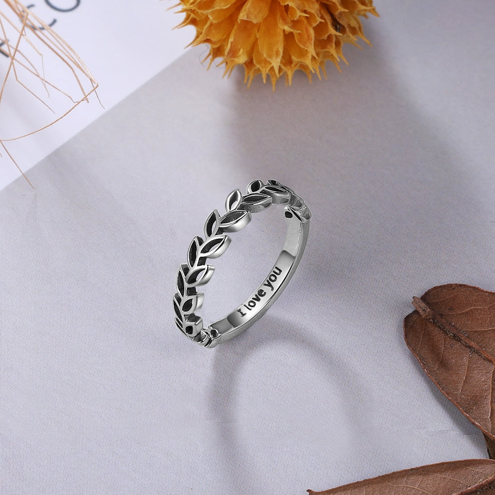 Vintage Style Customized Inside Engraved Rings for Women Personalized Stainless Steel Female Leaf Ring Custom Gifts-Florence Scovel