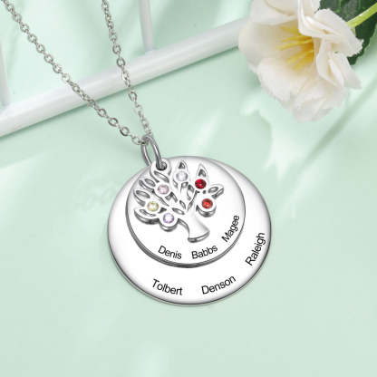 Personalized Family Name Engraved Necklaces for Women Tree of Life Stainless Steel Pendant Necklace with 6 Birthstones Jewelry-Florence Scovel