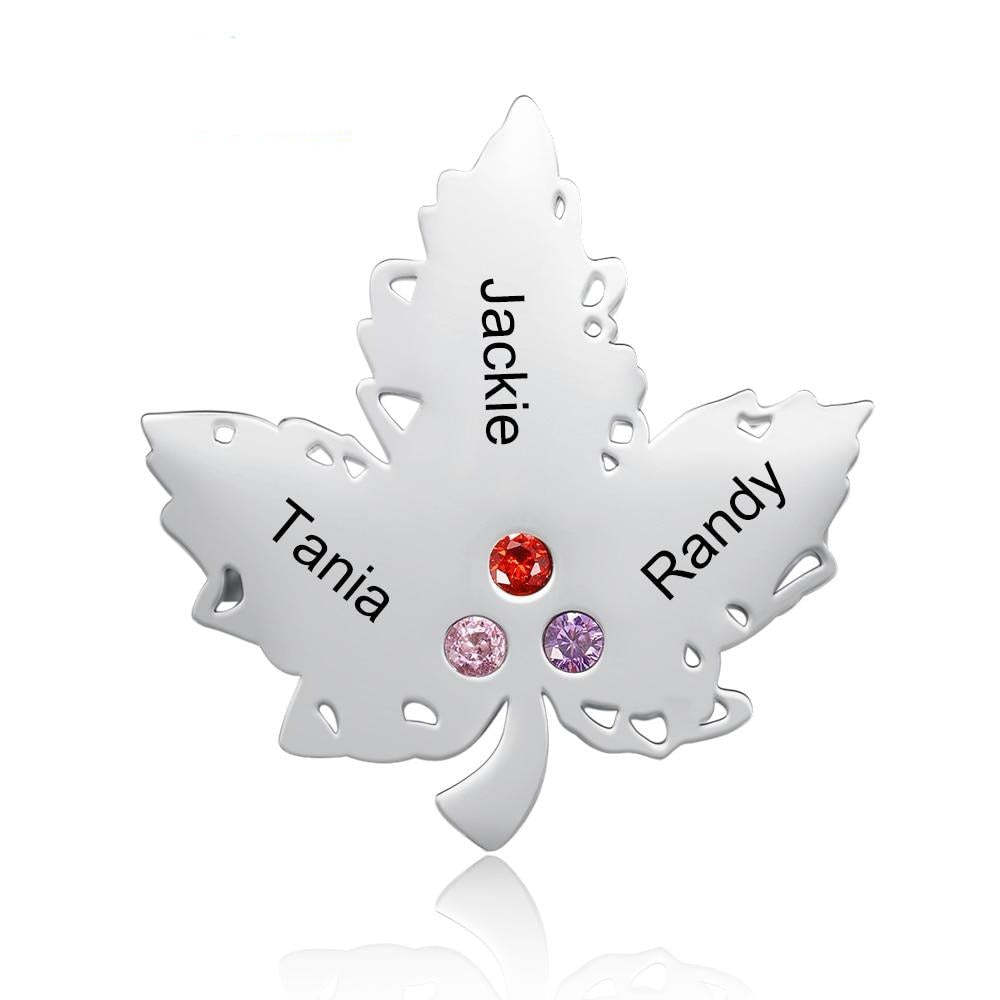 Personalized Engraving Name Maple Leaf Brooches for Women Custom 3 Birthstone Brooch Jewelry Gift for Ladies-Florence Scovel