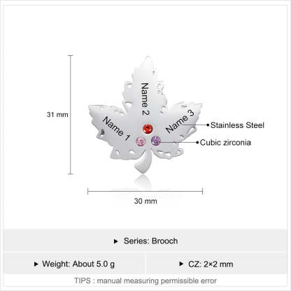 Personalized Engraving Name Maple Leaf Brooches for Women Custom 3 Birthstone Brooch Jewelry Gift for Ladies-Florence Scovel