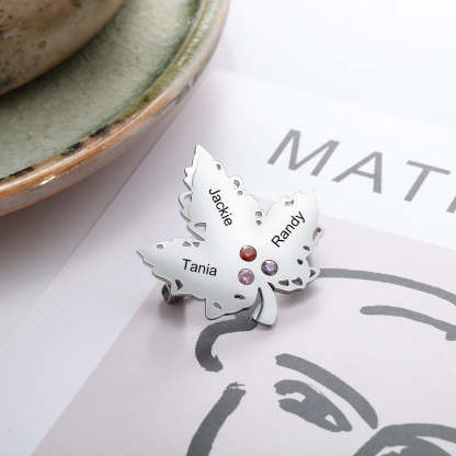 Personalized Engraving Name Maple Leaf Brooches for Women Custom 3 Birthstone Brooch Jewelry Gift for Ladies-Florence Scovel