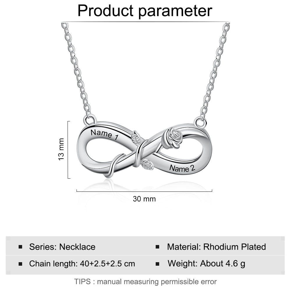 Personalized Engrave 2 Names Rose Flower Pendant Customized Infinity Love Chain Necklace Valentines Gift for Girlfriend-Florence Scovel