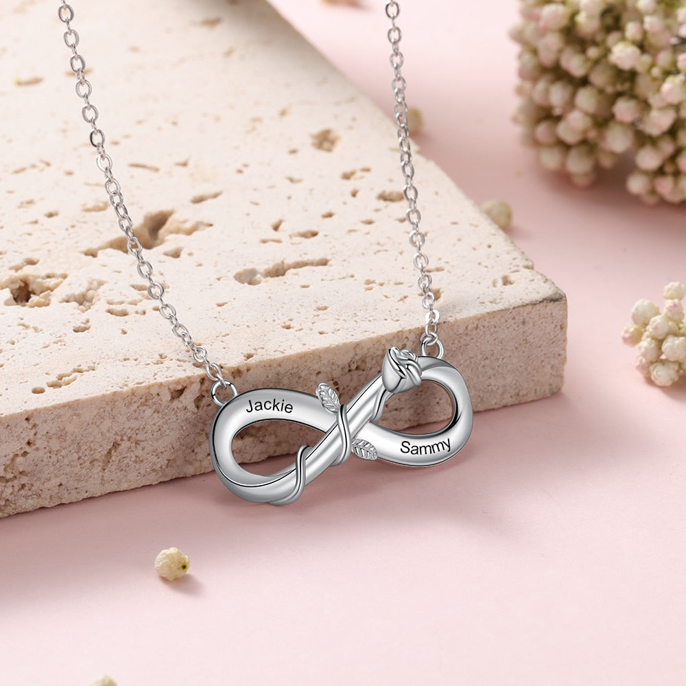 Personalized Engrave 2 Names Rose Flower Pendant Customized Infinity Love Chain Necklace Valentines Gift for Girlfriend-Florence Scovel