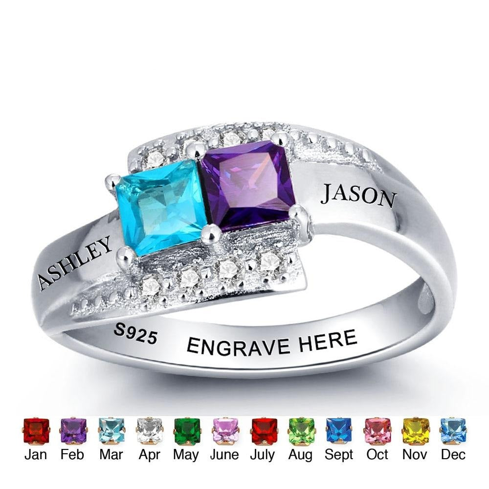 925 Sterling Silver Personalized Couples Promise Rings for Her Customized Engrave Name Birthstone Ring Mothers Day Gift-Florence Scovel