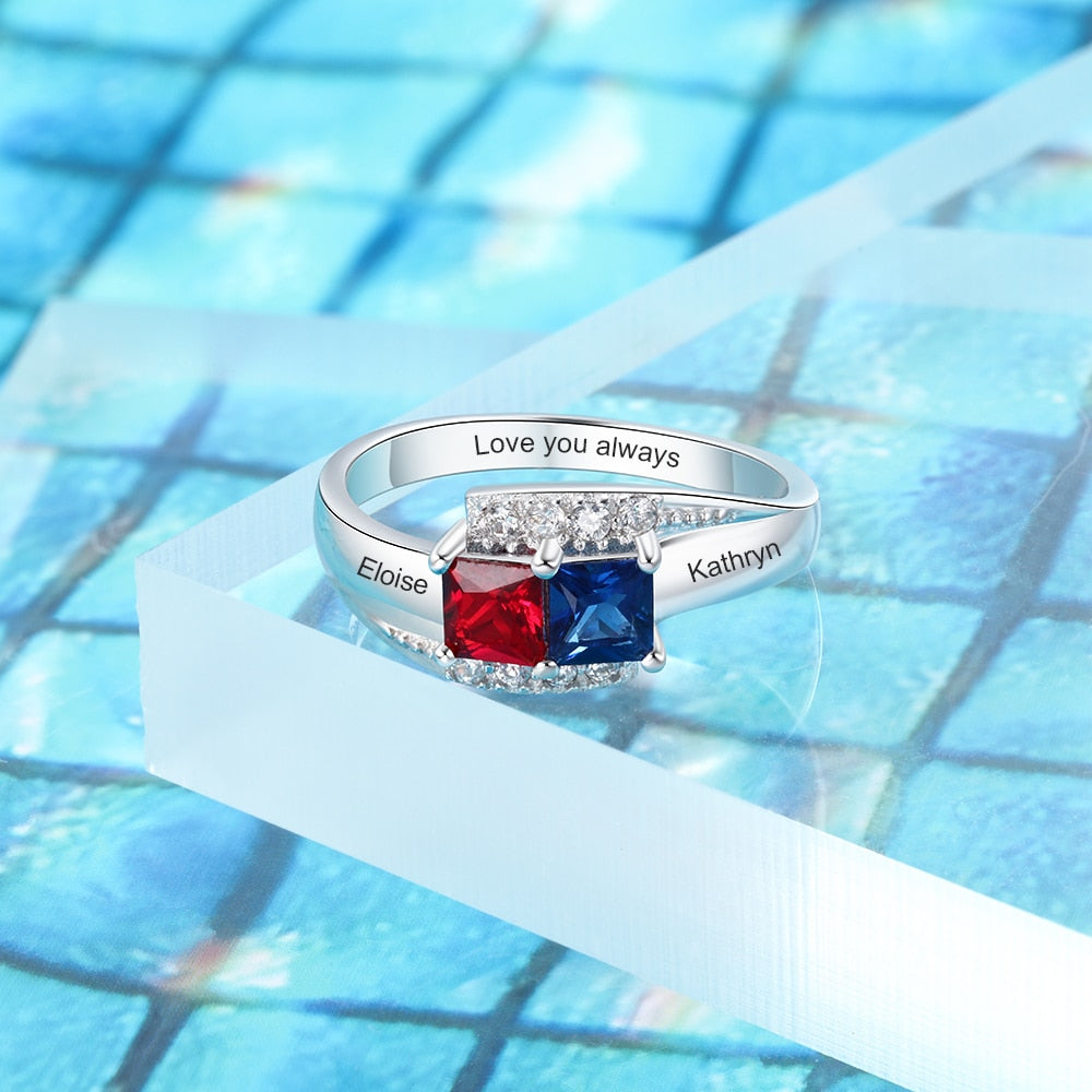 925 Sterling Silver Personalized Couples Promise Rings for Her Customized Engrave Name Birthstone Ring Mothers Day Gift-Florence Scovel